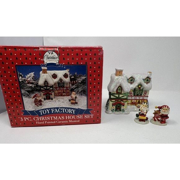 Christmas Expressions Hand Painted Ceramic Musical Village House Set Of THREE - Picture 2 of 16